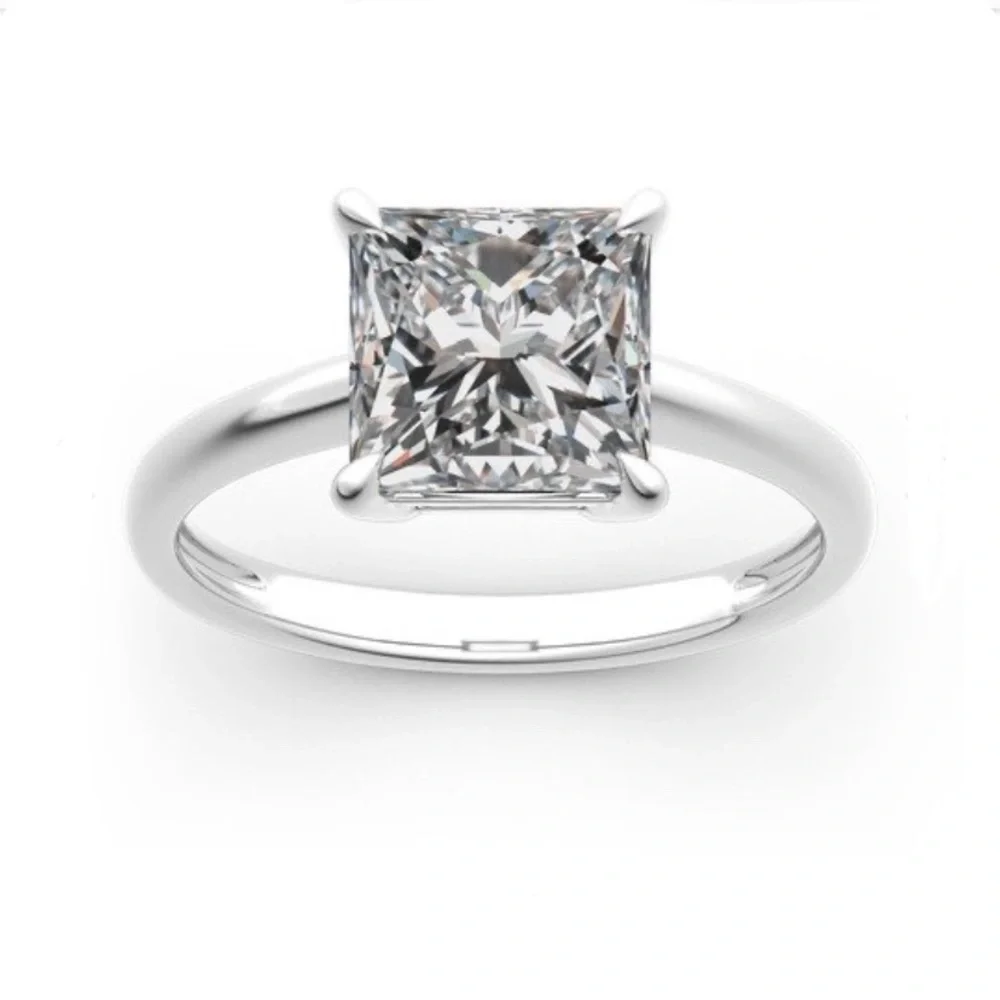 0.84Ct 6mm Princess Cut Solitaire Ring AAA+ Diamond